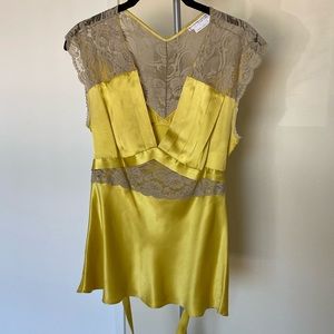 Yellow silk and lace wrap shirt, deep V neck